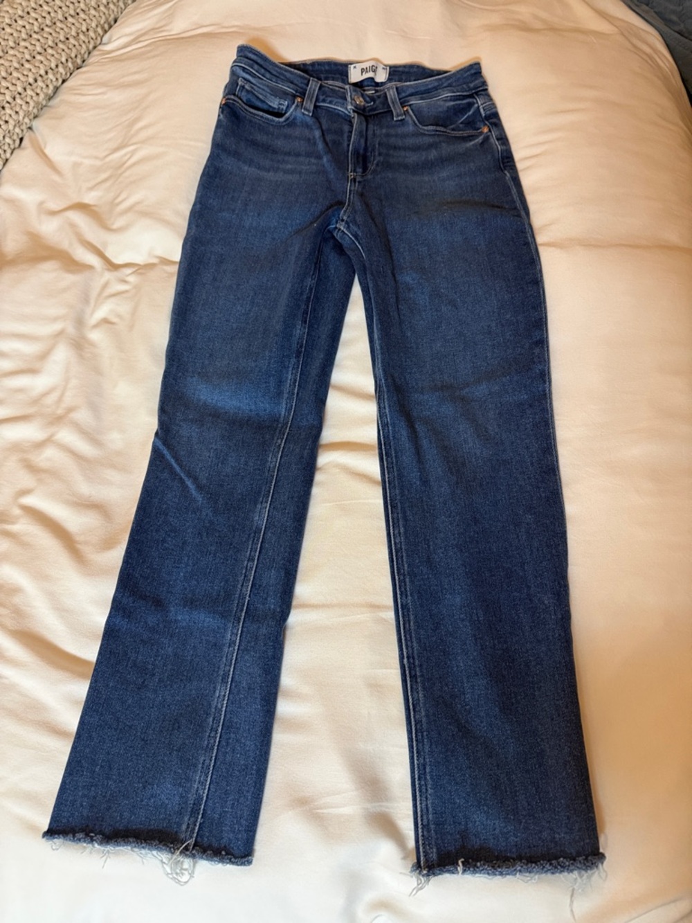 PAIGE Indigo Wide-Leg Jeans with Frayed Hem